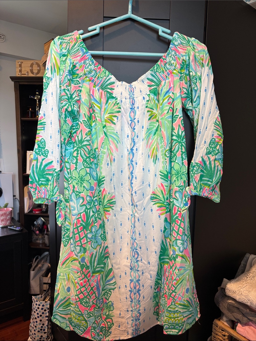 Lilly Pulitzer Tropical Floral Dress in White, Green & Pink